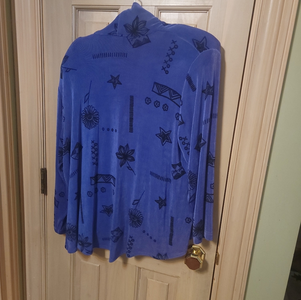 Vintage Petites Vikki Vi Abstract Open Front Blue Sweater Sz 14P - Picture 2 of 8